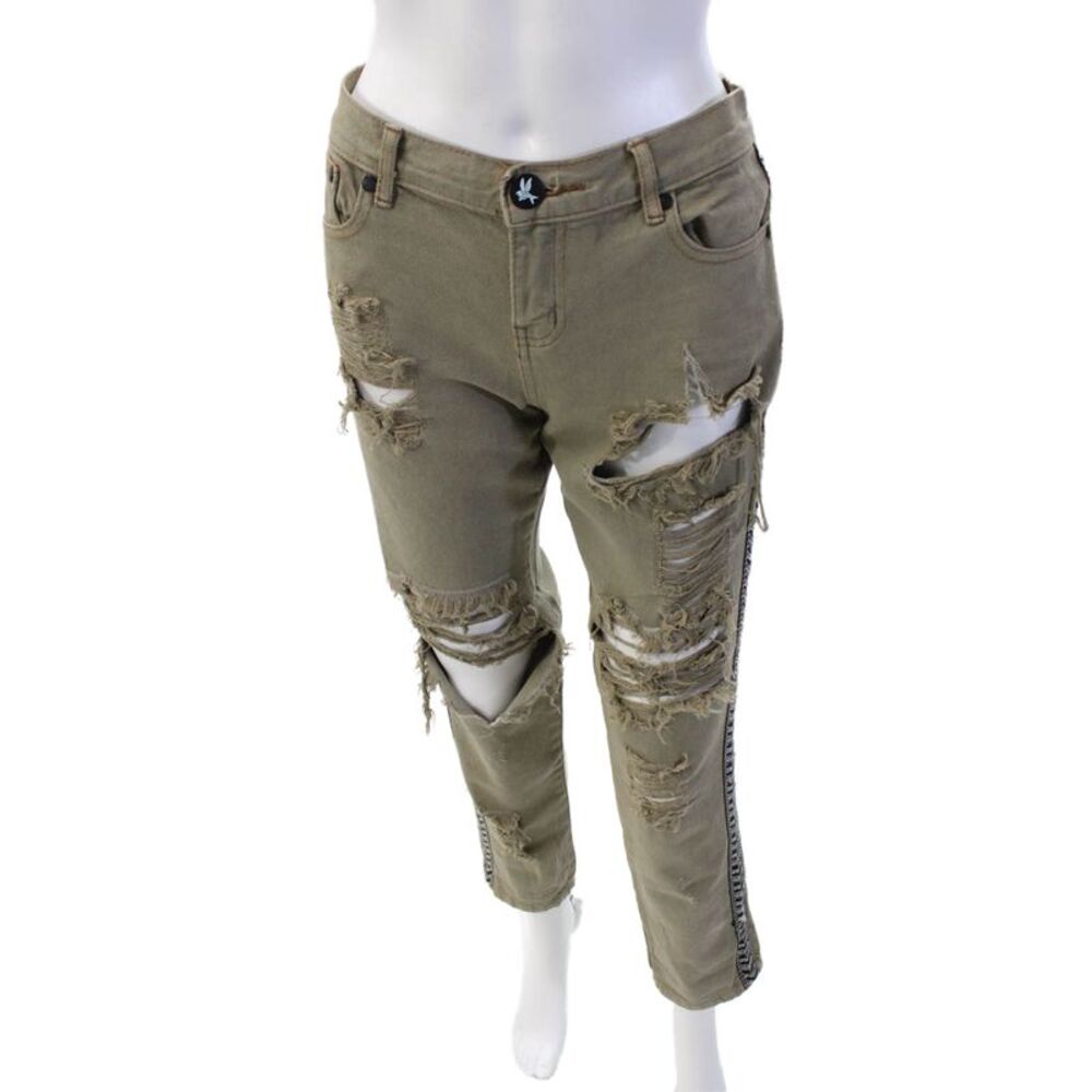 One by One Teaspoon Womens Mid Rise Distressed Embroidered Jeans Brown Size 26